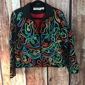 Vintage Anage Ribbon/Sequin Rainbow Embroidered Jacket M